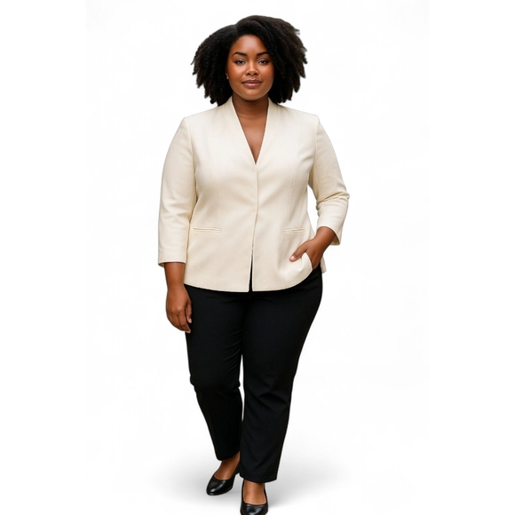 Ruby Rd White Cropped Blazer Women Size 14 White Tailored Pattern Jacket - Picture 1 of 9